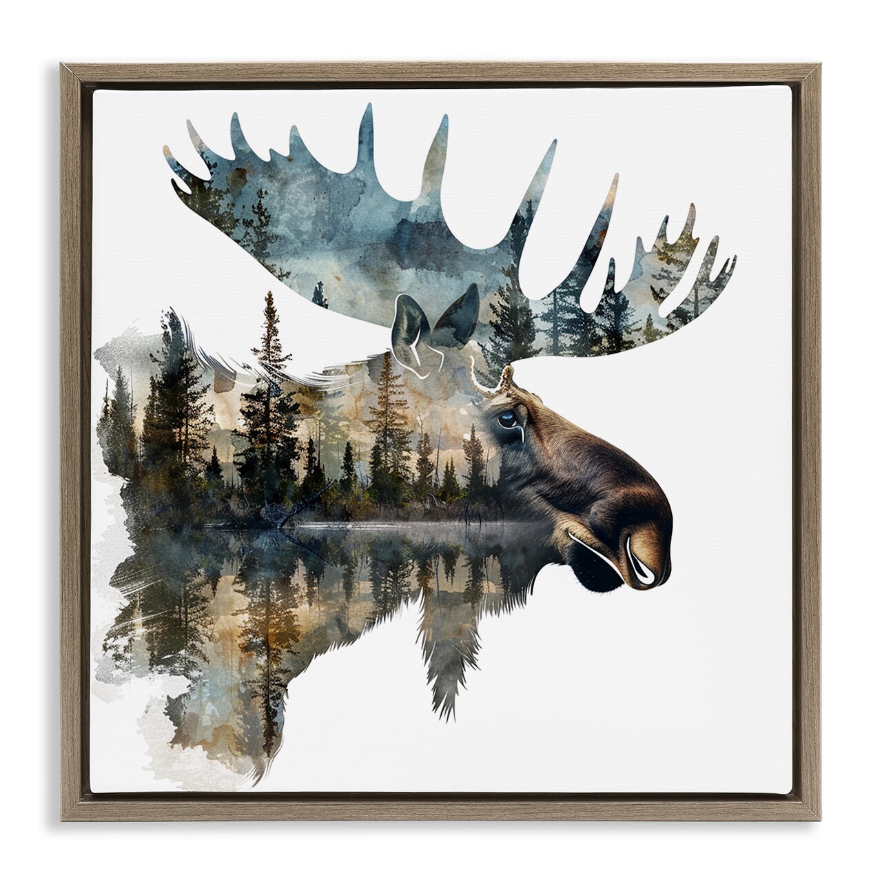 Stupell Industries Moose Head Silhouette Floater Framed Canvas Wall Art Design by LSR Design Studio